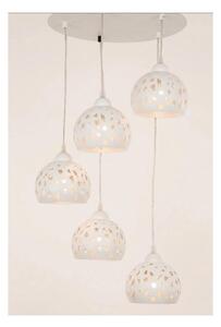 GEO SOSPENSIONE 5 LUCI D40 CM CON DIFFUSORI TRAFORATI IN METALLO BIANCO O SABBIA LAMPADINE ATTACCO E14 MODERNA