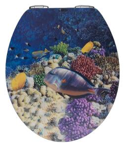 Sedile per wc con immagine 3D e chiusura facilitata Bellevue, 44,5 x 38 cm Fish - Wenko