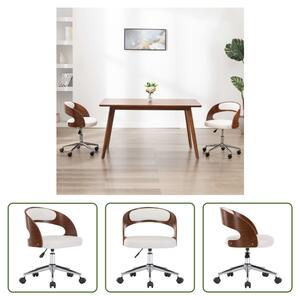 The Living Store Sedia da ufficio girevole in legno curvato bianco e Pelle finta