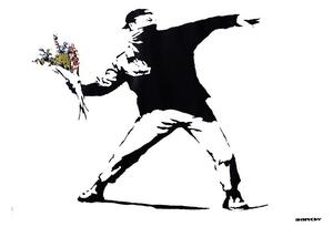 Posters, Stampe Banksy street art - graffiti throwing flowers, (59 x 42 cm)