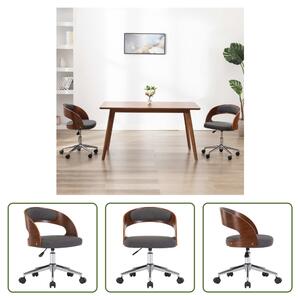 The Living Store Sedia da ufficio girevole in legno curvato e tessuto grigio