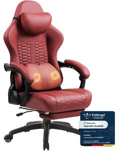 Sedia da gaming grande e robusta, con supporto lombare massaggiante, poggiapiedi, design ergonomico, rivestita in ecopelle, capacità massima di 180 kg. Colore: rosso