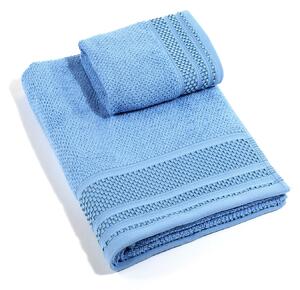 Asciugamano Con Ospite In Cotone Gim CM. 40X55+60X100 Spugnissima Tinta Unita Azzurro Caleffi