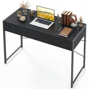 KOMFOTTEU: Scrivania industriale con struttura a X, tavolo da lavoro con ampi cassetti, piedini regolabili e kit antiscottatura, scrivania in legno per casa e ufficio, capacità di carico 90 kg, dimensioni 111 x 48 x 76 cm