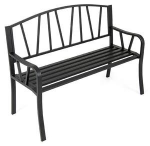 Panca da giardino in metallo, panca da esterno con schienale ergonomico e braccioli curvi, capacità di carico fino a 300 kg, ideale per 2-3 persone, perfetta per giardino, cortile e terrazza, colore nero