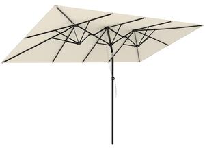 Outsunny Ombrellone Doppio Inclinabile e Regolabile con Cordicella, in Poliestere e Metallo, 150x295x170-214 cm, Crema