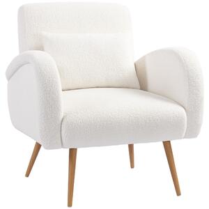 HOMCOM Poltrona imbottita con Rivestimento in Pile, Braccioli e Cuscino Lombare, Gambe in metallo, Bianco crema | Aosom Italy