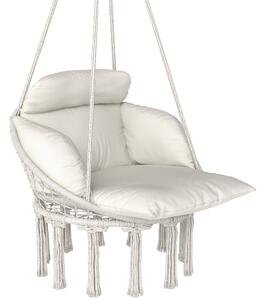 Outsunny Poltrona Sospesa in Stile Boho con Cuscino, in Acciaio, Cotone e Poliestere, 80x60x40 cm, Bianco Crema
