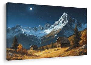 Quadro su tela – Chalet di montagna invernale di notte