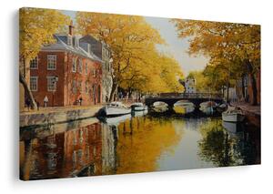 Quadro su tela – Canale autunnale vicino al ponte