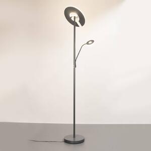 FISCHER & HONSEL Lampada da terra con luce lettura Dent, dimmerabile, Alluminio / Grigio / Zincato, Soggiorno / Sala da pranzo, Metallo, Moderno, Lampada LED da terra