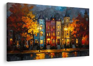 Quadro su tela – Strada autunnale con case