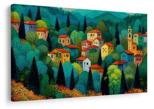 Quadro su tela – Villaggio nella foresta estiva