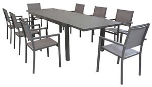 DEXTER - set tavolo in alluminio cm 200/300 x 100 x 74 h con 8 poltrone Venus