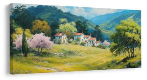 Quadro su tela – Alberi in fiore e montagne