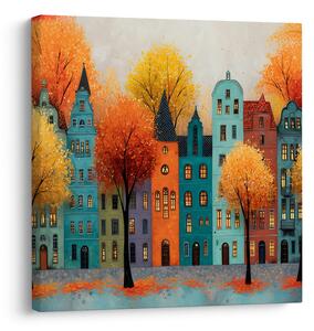 Quadro su tela – Strada autunnale con alberi variopinti