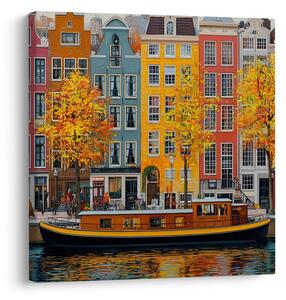 Quadro su tela – Case colorate e barca
