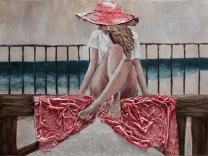 Dipinto su tela Donna con cappello 120x90 cm