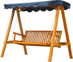VivaGarden Dondolo da Giardino 3 Posti con Tettuccio Parasole in Legno colore Blu Swing