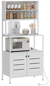 HOMCOM Mobile Dispensa con Ripiani, Armadietti e 2 Prese di Ricarica, in Legno e Acciaio, 80x42x171 cm, Bianco | Aosom Italy