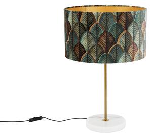 Lampada da tavolo in ottone con paralume in velluto, motivo a foglie e interno dorato - Kaso