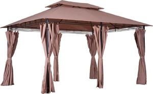 VivaGarden Gazebo da Giardino 3x4 mt in Acciaio con Doppio Tetto e Tende colore Cachi
