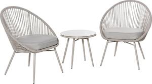 VivaGarden Salotto da Giardino con 2 Poltrone e Tavolino con Cuscini in Rattan PE colore Bianco Crema