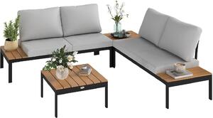 VivaGarden Salotto da Giardino con 2 Divano 2 Posti e 2 Tavolini con Cuscini in Metallo/Legno colore Grigio/Teak
