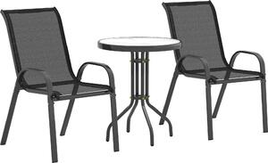 VivaGarden Salotto da Giardino con 2 Sedie e Tavolino in Acciaio colore Nero