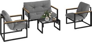 VivaGarden Salotto da Giardino con Divano 2 Posti 2 Poltrone e Tavolino con Cuscini in Acciaio/Poliestere colore Grigio Chiaro/Nero