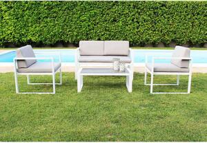 VivaGarden Salotto da Giardino con Divano 2 Posti 2 Poltrone e Tavolino con Cuscini in Alluminio colore Bianco - Imperia