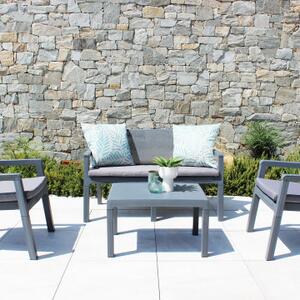 VivaGarden Salotto da Giardino con Divano 2 Posti 2 Poltrone e Tavolino con Cuscini in Polipropilene colore Grigio - Delaware