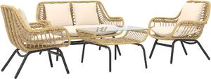 VivaGarden Salotto da Giardino con Divano 2 Posti 2 Poltrone e Tavolino con Cuscini in Rattan PE colore Beige