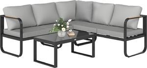 VivaGarden Salotto da Giardino con Divano Angolare e Tavolino con Cuscini colore Grigio/Nero