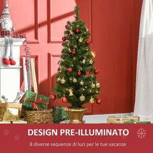HOMCOM Albero di Natale Artificiale da 120cm con 60 Luci LED e 140 Rami per Interni, Verde