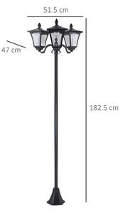Outsunny Lampada da Giardino Solare 3 LED Lampada da Terra Esterno Classico IP44 51.5×47×182.5cm