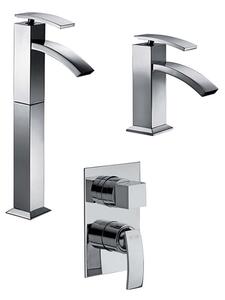 Set miscelatori lavabo alto + bidet + incasso doccia con deviatore Jacuzzi | rubinetteria Glint ottone cromato