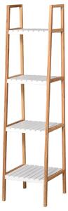 Kleankin Scaffale per il Bagno a Scala con 4 Ripiani in Legno di Pino e Bambù, 35x36x138.5 cm, Bianco e Legno