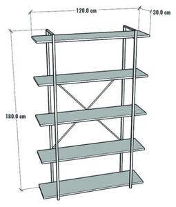 Libreria 5 Ripiani Stile Industrial 120x34x180 Jonah Antracite