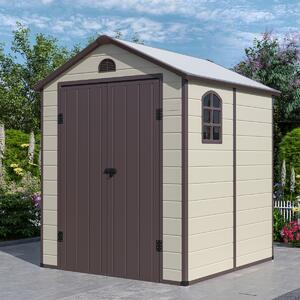 Costway Capanno degli attrezzi da esterno con sfiati finestra porta con cerniera, Capanno galvanizzato da giardino Beige