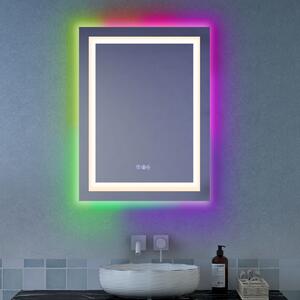 Costway Specchio bagno dimmerabile retroilluminato con luce LED frontale 80x60cm, Specchio da parete con pulsanti touch