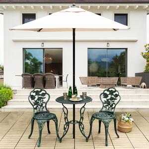 Costway Set 3 pezzi da esterno in ghisa e alluminio, Tavolo con foro per ombrellone e 2 sedie da giardino Verde scuro