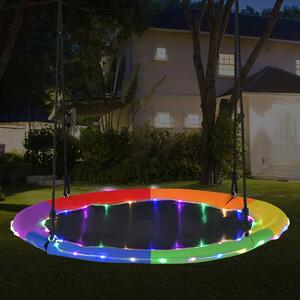 Costway Altalena a nido 100cm per bambini, Altalena rotonda con luci LED 2 funi regolabili portata 300kg da esterno Colorato