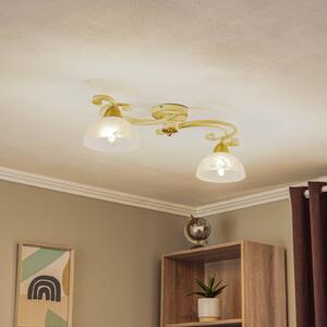 Luminex Plafoniera Flora, 2 paralumi vetro, bianco/ottone