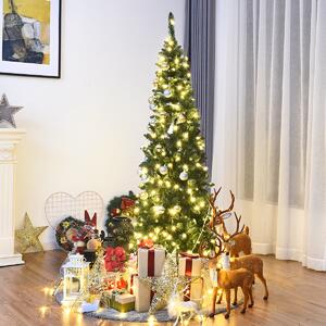 Costway Albero di Natale 200cm 708 rami, Abete artificiale innevato con base solida di metallo e luci LED
