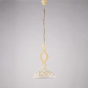 Lampadario in ferro laccato avorio con decorazione effetto decap� Diffusore in Vetro �30 cm, 1 x E27 - 55 Watt Max, Dimensioni 44x30x h 46 cm - Max 104 cm Avorio