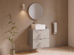 Mobile bagno sospeso testurizzato con lavabo da appoggio quadrato Beige 60 cm - RINAREL