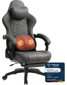 Sedia da gaming grande e robusta, con supporto lombare massaggiante, poggiapiedi, design ergonomico, rivestita in ecopelle, capacità massima di 180 kg. Colore: grigio