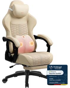 Sedia da gaming grande e robusta, con supporto lombare massaggiante, poggiapiedi, design ergonomico, rivestita in ecopelle, capacità massima di 180 kg. Colore: bianco