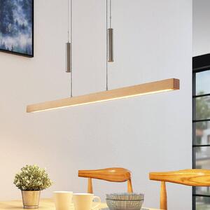 Lucande Lampada LED a sospensione Pia, legno di faggio, lunghezza 100 cm